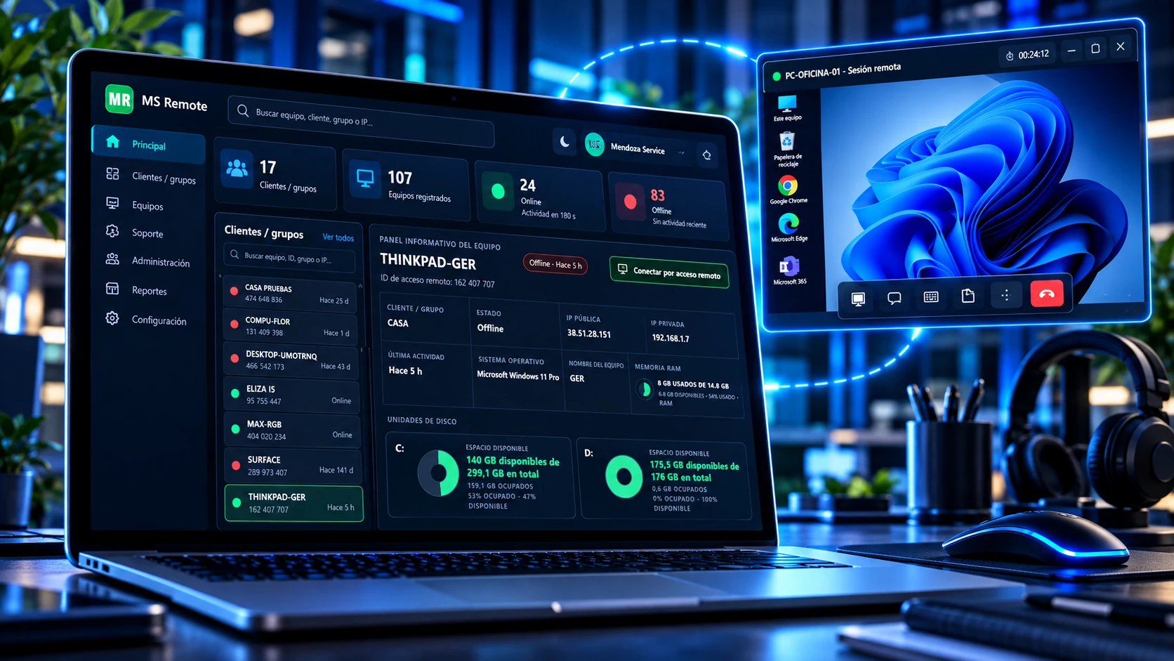 Vista de acceso remoto empresarial de MS Remote